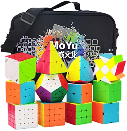 I-xun 12 Pack Large Speed Cubes Set with Special Storage Bag and Professional WCA Competition Magic Cube Kinds 2x2 3x3 4x4 5x5 Pyraminx Megaminx Skewb SQ1 Cube Puzzle Toys Stickerless