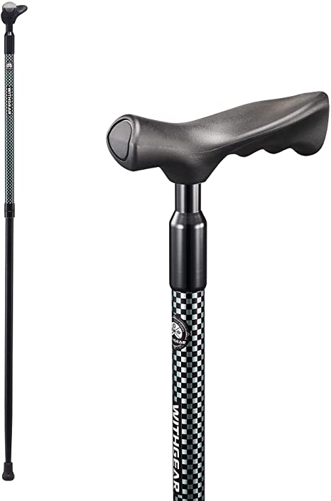 Withgear Walking Cane - Shock Absorbing Right Handed Height Adjustable Duralumin Lightweight WalkingStick for Men and Women with and an Ergonomic Grip