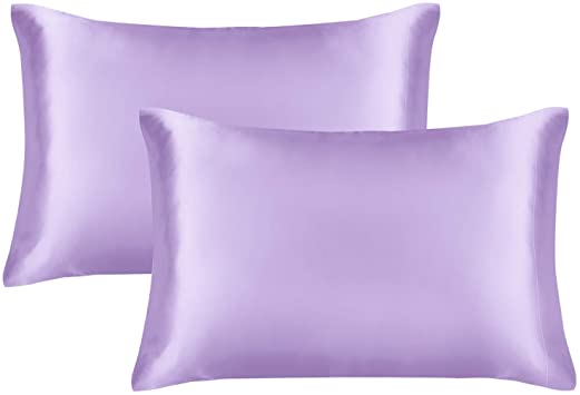 EXQ Home Silky Satin Pillowcase for Hair and Skin,Soft Cooling Pillow Cases Queen Size Set of 2 Satin Pillow Case with Envelope Closure No Zipper Purple(20x30 inches)