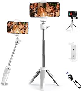 COMAN Tripod Stand,Mini Selfie Stick Tripod Stand Handle Grip Cell Phone ExtensionTripod for iPhone14/13/12 Pro Max/,Compatible with GoPro,Travel Tripod Cameras Vlogging (White)