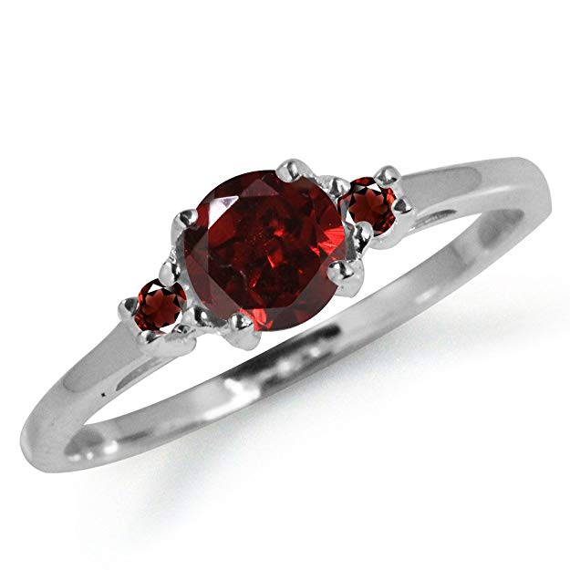 Silvershake Petite Natural Garnet White Gold Plated 925 Sterling Silver Promise Ring