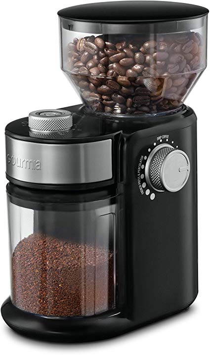 Gourmia GCG168 Electric Burr Coffee Grinder - 18 Adjustable Grind Sizes - Cup Selection Dial - Large Capacity - Black