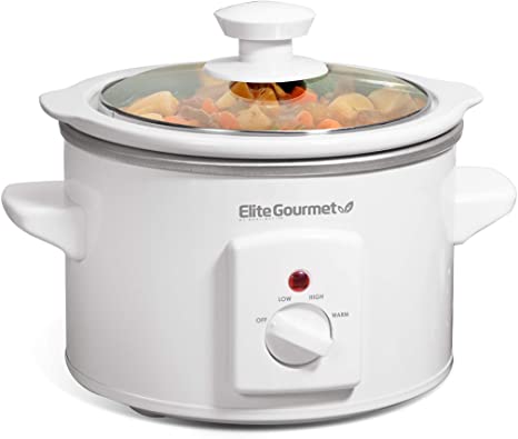 Elite Gourmet MST-250XW# Electric Slow Cooker Ceramic Pot, with Adjustable Temp, Entrees, Sauces, Soups, Roasts, Stews & Dips, Dishwasher Safe (1.5 Quart, White)