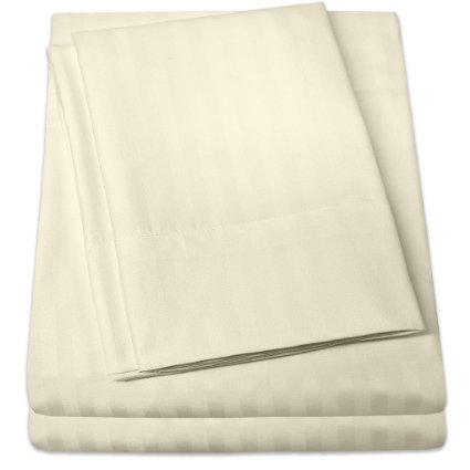 1500 Supreme Collection Dobby Striped Sateen 4 Piece Bed Sheet Set Deep Pocket - All Sizes, 23 Colors - Full, Dobby Stripe Ivory