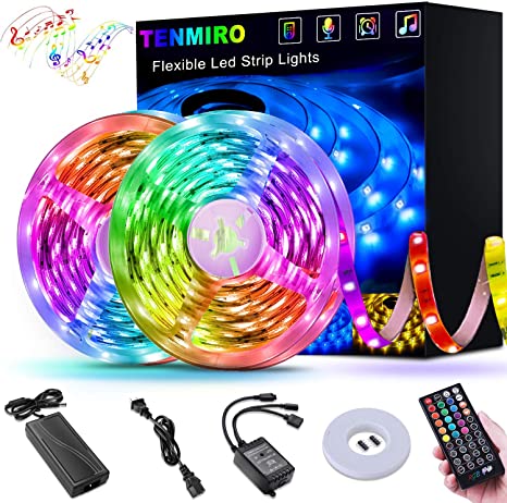 Led Strip Lights, Tenmiro 32ft Sync to Music Color Changing Strips,40key IR Remote Controller, DC12V5A 300 Unit SMD 5050 LED,Non-Waterproof,Decoration for Living Room Bedroom Bar,Party Lighting