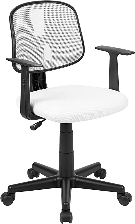 Flash Fundamentals Mid-Back White Mesh Swivel Task Office Chair with Pivot Back and Arms