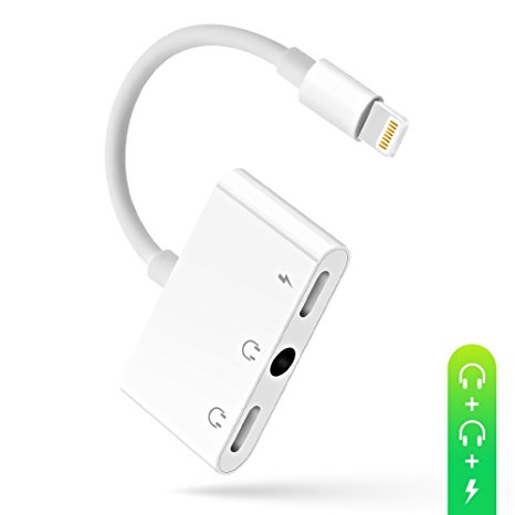 iPhone Headphone Adapter, AQQEF 3 in 1 Lightning to 3.5mm Headphone Jack Adapter for iPhone X, iPhone 8/ 8 Plus, iPhone 7/ 7Plus Support iOS 11