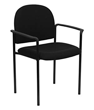 Flash Furniture Comfort Black Fabric Stackable Steel Side Reception Chair with Arms