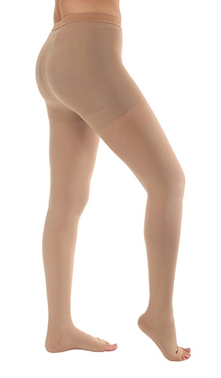 Small Opaque Compression Stockings Pantyhose Open Toe - Firm Medical Graduated Support 20-30mmHg - Medical Support Hose Absolute Support SKU A214BE1 – Beige Size Small