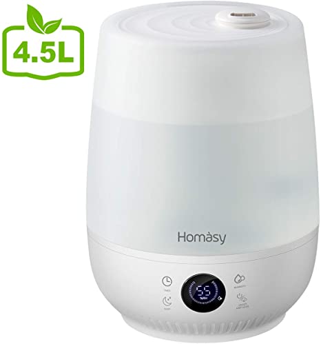 Homasy 4.5L Cool Mist Humidifiers, Essential Oil Diffuser with Time Setting, Top-Filling Air Humidifiers Auto Shut Off, Sleep Mode, Up to 35 Hour Humidifying for Bedroom Home Office