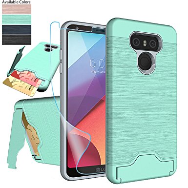 LG G6 Case,LG G6 Card Case with HD Screen Protector,NiuBox [Card Slot Wallet Fits 2 Cards] [Kickstand] Dual Layer Hybrid Shock Absorption Protective Phone Case for LG G6 (Verizon 2017) - Turquoise
