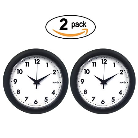 Hippih 10" Silent Quartz Decorative Wall Clock Non-ticking Digital 2 Pack