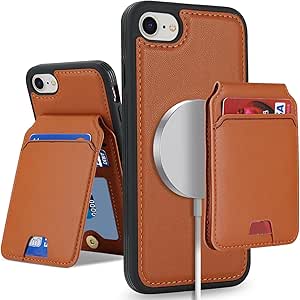 iPhone 8/7 case with Credit Card Holder mag Safe, iPhone 7/8/SE2/SE3 Phone Leather Case Wallet for Women Compatible mag Safe Wallet Detachable 2-in-1 for Men-Brown