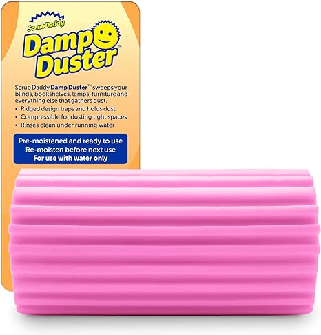 Scrub Daddy Damp Duster, Esponja Mágica Atrapapolvo, Plumero para Limpiar Persianas Venecianas y de Madera, Ventilaciones, Radiadores, Zócalos, Espejos y Telarañas - Atrapa Polvo - Rosa