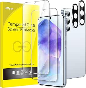 JETech Pellicola Protettiva per Samsung Galaxy A55 5G 6,6 Pollici con Protezione Lente Fotocamera, 9H Vetro Temperato Film, HD Chiaro, Pacco da 2 Ciascuno