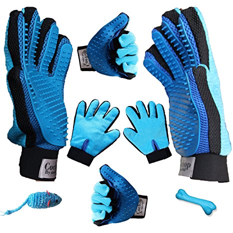 Both Hand Pair Pet Hair Remover Grooming Glove Brush   2 Toys - For De Shedding - Patting - Brushing - Pet Groomer For Long & Short Hair - Furniture Hair Remover Tool - Fur Remover