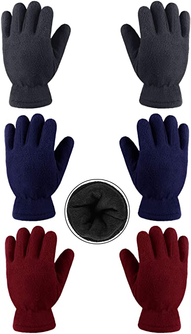 Cooraby 3 Pairs Kid's Polar Fleece Gloves Full Fingers Gloves Warm Magic Gloves for Girls Boys