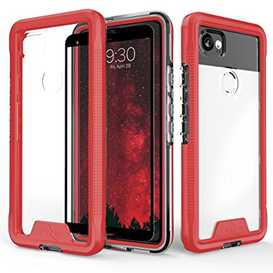 Zizo ION Series Google Pixel 2 XL Case - Military Grade Drop Tested with Clear Tempered Glass Screen Protector (Red & Clear)