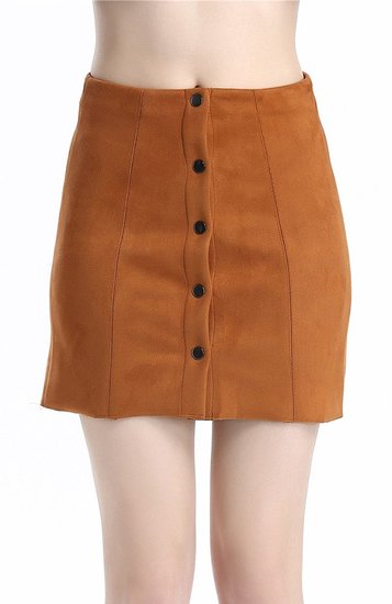 Escalier Women Single Breasted A-line Suede Fabric Skirt