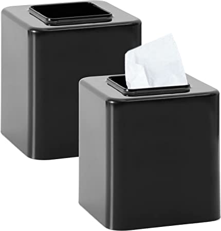 Youngever 2 Pack Tissue Box Covers, Plastic Square Tissue Box Holders, Square Napkin Box Holders, Black