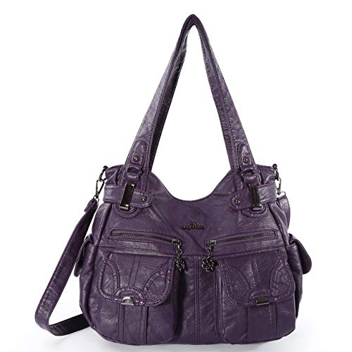 Angelkiss Women's Handbag Large Double Zipper Multi Pocket Washed Shoulder bag Designer Handbags for Women