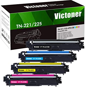 Victoner Compatible Toner Cartridge Replacement for Brother TN221 TN225 TN-221 TN-225 for MFC-9330CDW MFC-9130CW MFC-9340CDW HL-3140CW HL-3170CDW Printer Toner (Black Cyan Yellow Magenta,4-Pack)