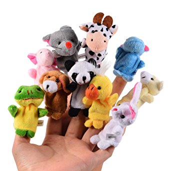 Itian 10pcs Different Cartoon Animal Finger Puppets Soft Velvet Dolls Props Toys