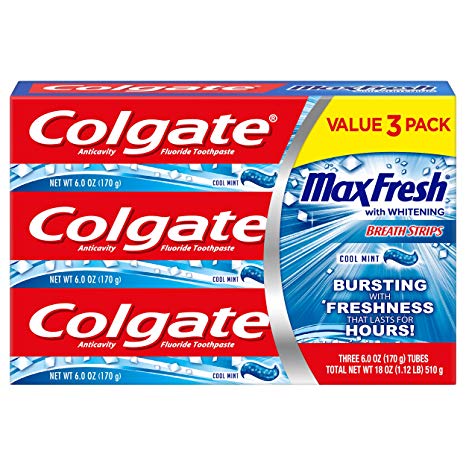 Colgate Max Fresh Toothpaste With Mini Breath Strips, Cool Mint, 6 Ounce, 3 Count