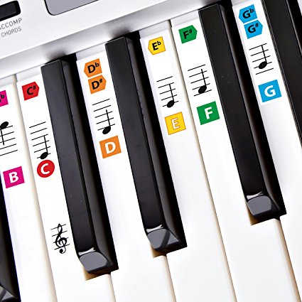 Best Adhesive Color Piano Key Note Keyboard Stickers for Adults & Children's Lessons, FREE E-BOOK, Great for Beginners Sheet Music Books, Recommended by Teachers to Learn to Play Keys & Notes Faster (Color Coded)