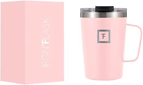 IRON °FLASK Grip Coffee Mug - 12 Oz, Leak Proof, Vacuum Insulated Stainless Steel Bottle, Modern Double Walled, Simple Thermo Travel, Hot Cold, Hydro Water Metal Canteen CM_12Rose