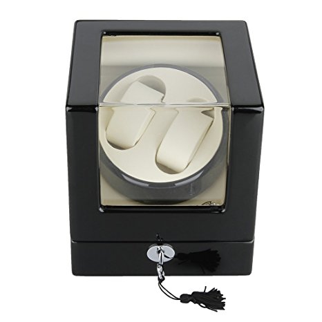 Excelvan Rectangle Mute Automatic Double Watch Winder with Lock Dual Watch Rotator Watch Storage Box