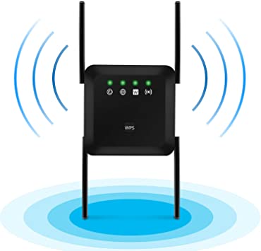 1200Mbps WiFi Booster Range Extender - 2.4 and 5GHz Dual Band WPS Wireless Signal Repeater 4 High-Gain Antennas 360° Full Coverage, Extend WiFi Signal to Home Office