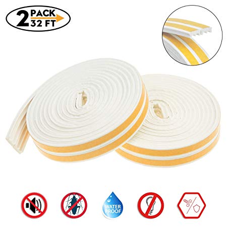 2Pack 32Ft Window Seal Strip for Doors and Windows- Self-adhisive Foam Weather Strip Door Seal | Soundproof Seal Strip Insulation Gap Blocker Epdm (E Type White)7/20-Inch x 3/20-Inch x 8-Feet(4 Seals)
