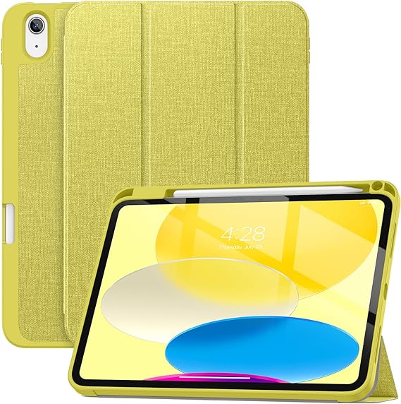 Soke iPad 10th Generation Case 2022 with Pencil Holder (10.9-inch)- Premium Shockproof Case [Auto Sleep/Wake] with Soft TPU Back Cover & Slim Trifold Stand for iPad 10.9 Inch,Yellow