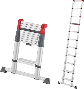 Hailo T100 FlexLine Sicherheits-Teleskopleiter - ausziehbare Leiter aus Aluminium mit bis zu 11 Stufen - max. Arbeitshöhe bis 420 cm - belastbar bis 150 kg - Silber