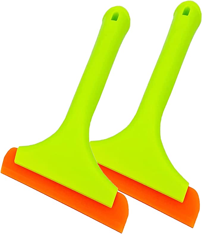 2pcs Silicone Squeegee for Shower Glass Door, Window Cleaning, Auto Water Blade, Water Wiper, Shower Squeegee, 5.9'' Blade and 7.5'' Long Handle for Car Windshield, Window, Mirror, Glass Door.