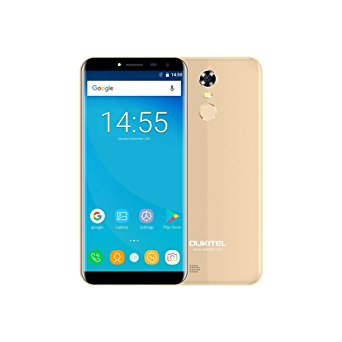 OUKITEL C8 3G Smartphone 5.5" 18:9 Ratio Full Vision Android 7.0 Dual SIM 3000mAh battery Quad Core 1.3GHz 2GB RAM 16GB ROM 5MP   13MP Camera Fingerprint WiFi GPS Bluetooth Cellphone (Gold)
