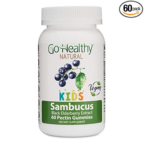 Go Healthy Natural Sambucus Elderberry Gummies for Kids, Vegan, Vegetarian Fruit-Based 60 ct 30 Servings-Gluten Free, Non-GMO, Halal, Kosher