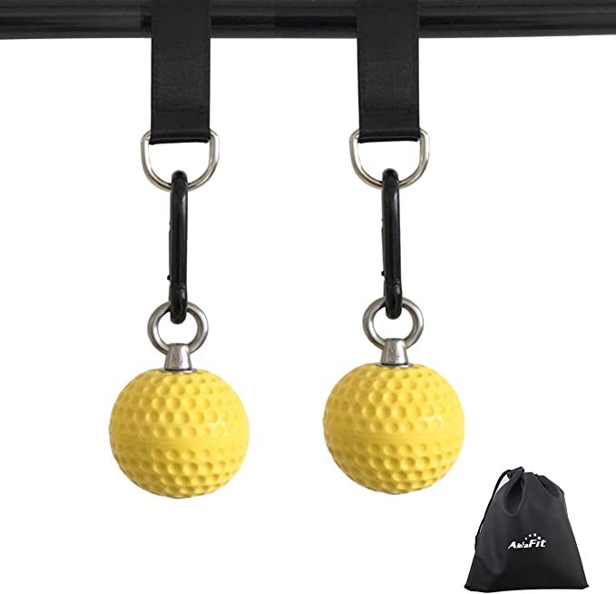 AbraFit Climbing Pull Up Power Ball Hold Grips with Straps Hand Grip Strength Trainer Exerciser - Durable and Anti-Skid Design - Ideal for Bouldering Pull-up Fitness Workout - Free Carry Bag Included