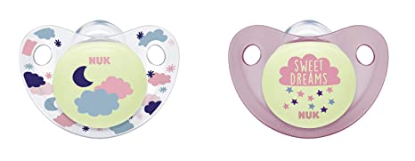 NUK Cute-as-a-Button Glow-in-The-Dark Orthodontic Pacifiers, Girl, 0-6 Months, 2-Pack