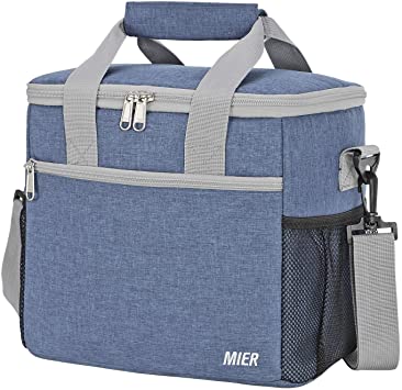 MIER 24 Can Large Capacity Soft Cooler Tote Insulated Lunch Bag Outdoor Picnic Bag, Bluesteel