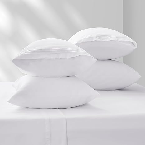 CozyLux King Pillowcase Set of 4 Luxury 1800 Series Double Brushed Microfiber Bed Pillow Cases Embroidered 4 Pack 20x40 inches, White Pillow Covers with Envelope Closure