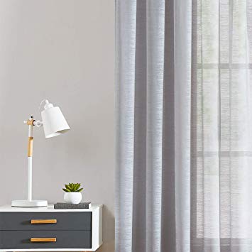 Bedroom Grey Sheer Curtain Panels 84-inches Long Window Draperise 2 Pack