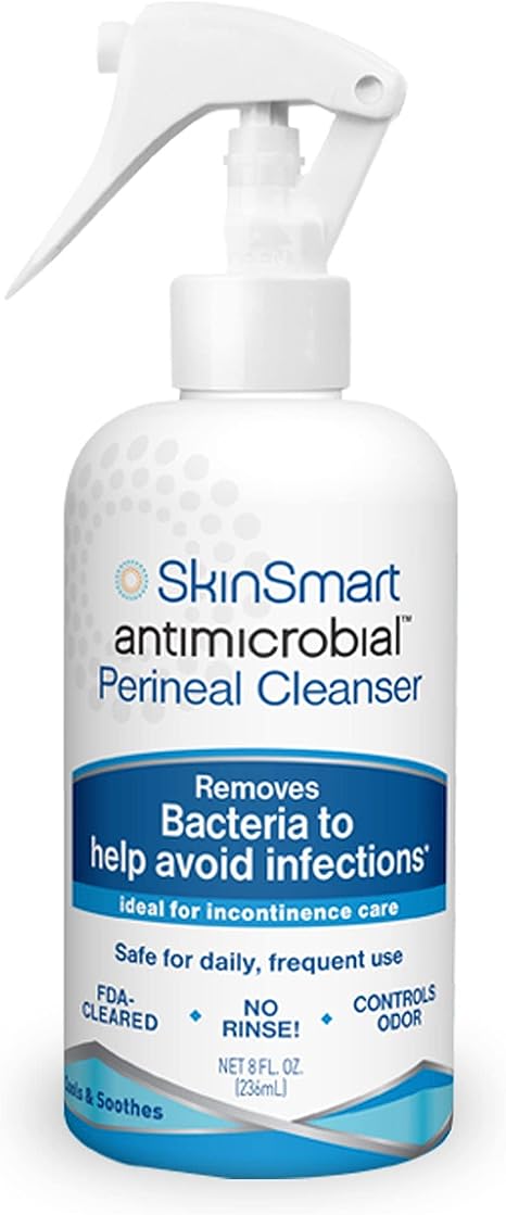 SkinSmart Antimicrobial Perineal Cleanser, Ideal for Incontinence Care and Postpartum, Removes Bacteria, 8 oz Spray