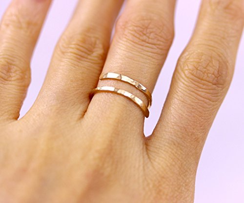 Delicate Handmade Hammered Bypass Wire Ring in 925 Sterling Silver, 14K Rose Gold Fill or 14K Rose Gold Filled Adjustable Wrap Double Ring, Knuckle Midi Toes Jewelry