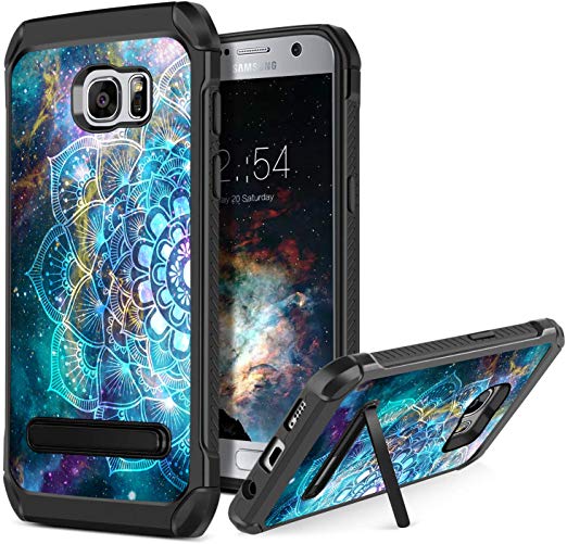 Samsung Galaxy S7 Case, Galaxy S7 Case, BENTOBEN 2 in 1 Hybrid Hard PC Cover Soft TPU Bumper Shockproof Glow in The Dark Luminous Protective Kickstand Case for Samsung Galaxy S7, Mandala in Galaxy