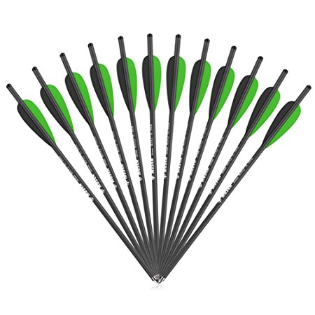 MUSEN 17" Hunting Archery Carbon Arrow Crossbow Bolts Arrows Feather and Replaced Arrowhead/Tip 12 Pcs