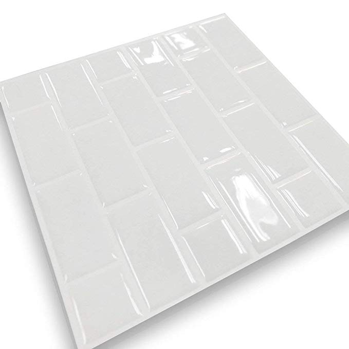 Peel & Stick Tile Backsplash in Pearl White Subway (10 Sheets) Easy self-Adhesive Stick on 3D Backsplash Wall Tiles Kitchen, Bathroom Home Improvement DIY