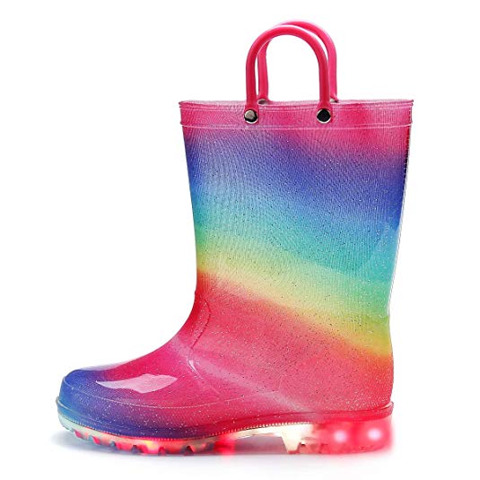 K KomForme Kids Light-Up Rain Boots, Flashing Wellies Wellington for Girls and Boys Size 5-13 1-2