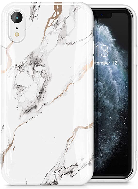 GVIEWIN Marble iPhone XR Case, Ultra Slim Thin Glossy Soft TPU Rubber Gel Phone Case Cover Compatible with iPhone XR 6.1 Inch 2018 Release (White/Gold)